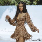 Printed Long Slit Charming Sleeve Mini Dress image 10