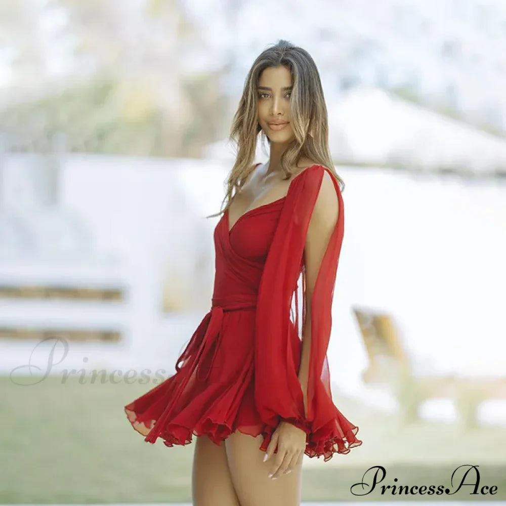 Printed Long Slit Charming Sleeve Mini Dress image 25