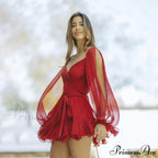Printed Long Slit Charming Sleeve Mini Dress image 26