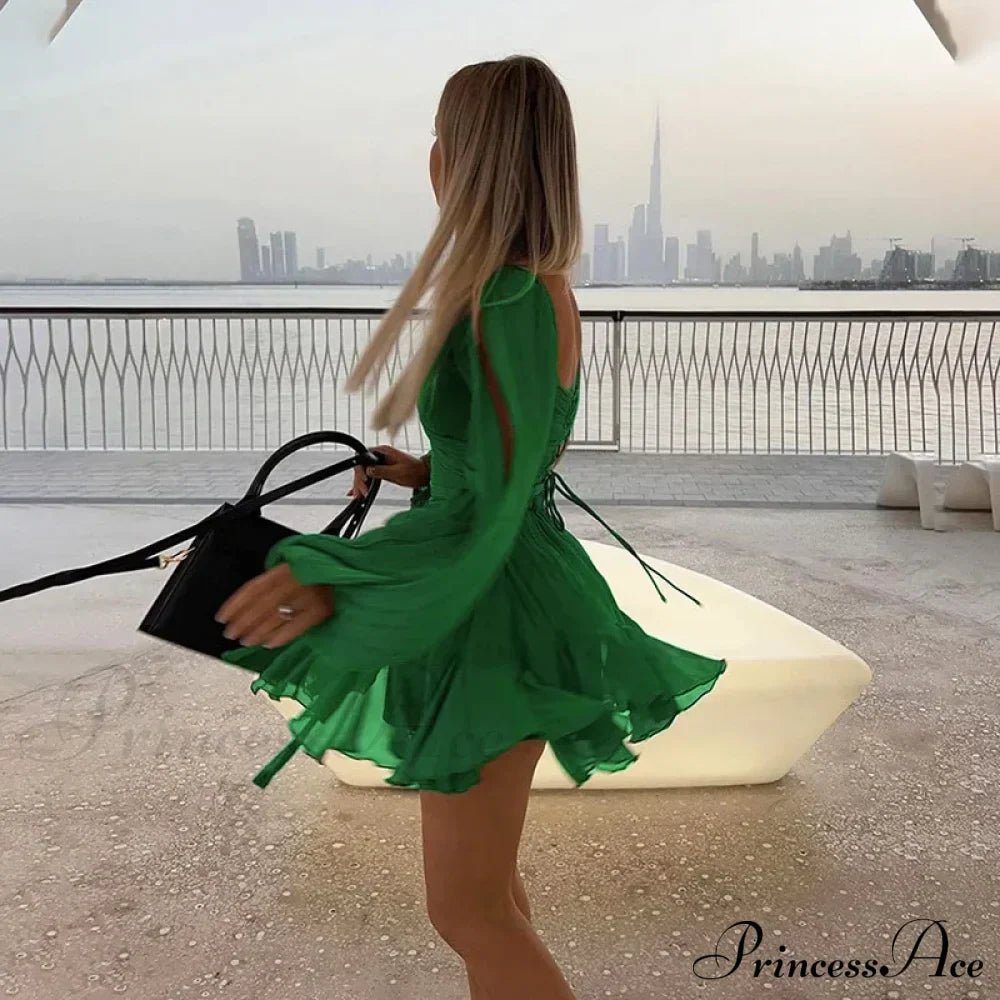 Printed Long Slit Charming Sleeve Mini Dress image 34