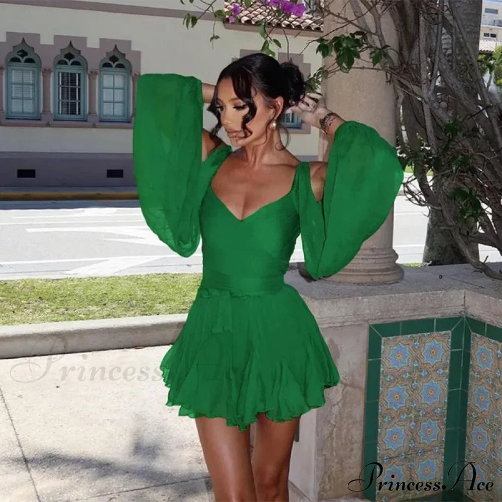 Printed Long Slit Charming Sleeve Mini Dress image 32