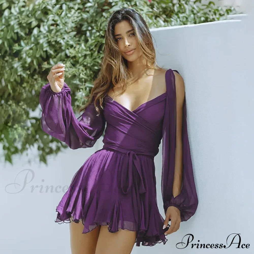 Printed Long Slit Charming Sleeve Mini Dress image 21
