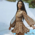 Printed Long Slit Charming Sleeve Mini Dress image 45