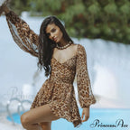 Printed Long Slit Charming Sleeve Mini Dress image 46