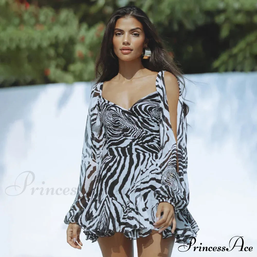 Printed Long Slit Charming Sleeve Mini Dress image 42