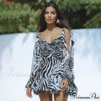 Printed Long Slit Charming Sleeve Mini Dress image 42