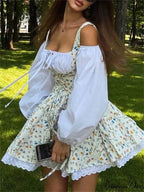 Printed Off-shoulder Lantern Charming Sleeve Flare Mini Dress image 3