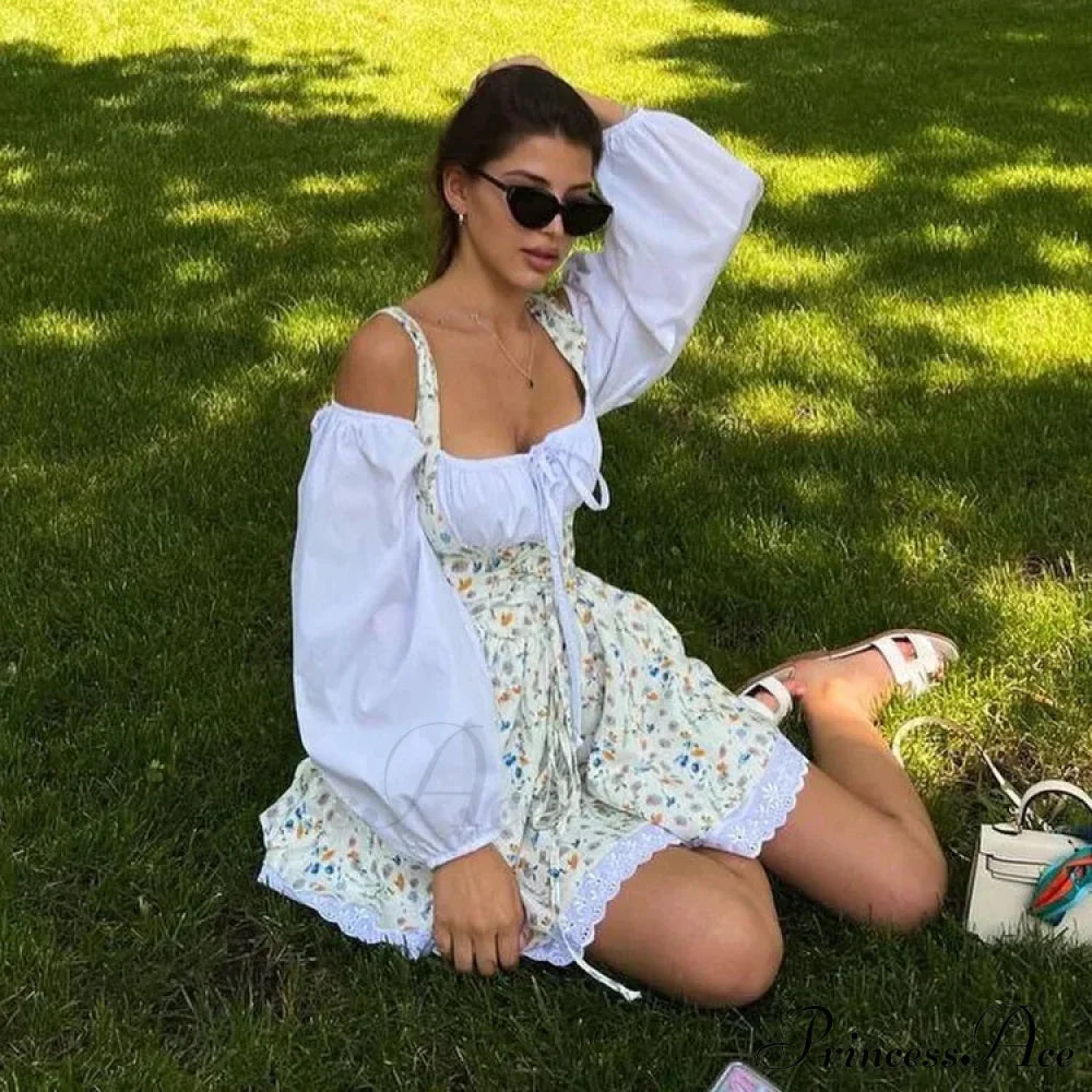 Printed Off-shoulder Lantern Charming Sleeve Flare Mini Dress image 24
