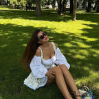 Printed Off-shoulder Lantern Charming Sleeve Flare Mini Dress image 22