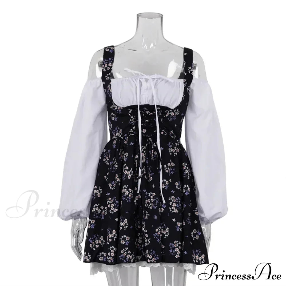 Printed Off-shoulder Lantern Charming Sleeve Flare Mini Dress image 13