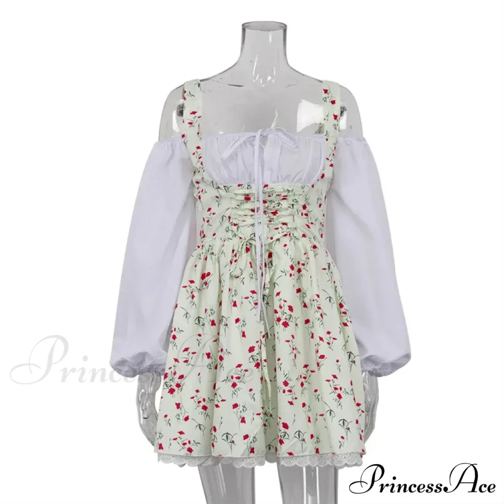 Printed Off-shoulder Lantern Charming Sleeve Flare Mini Dress image 11