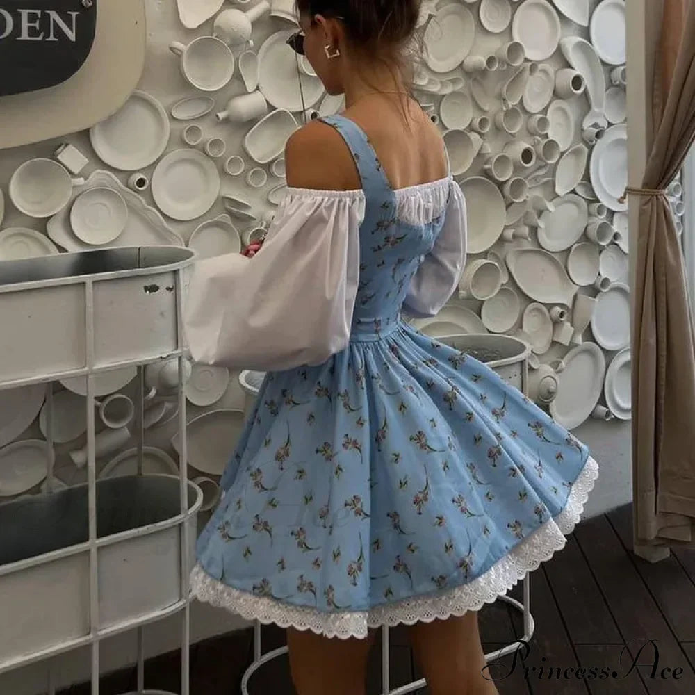 Printed Off-shoulder Lantern Charming Sleeve Flare Mini Dress image 19