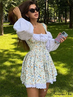 Printed Off-shoulder Lantern Charming Sleeve Flare Mini Dress image 2