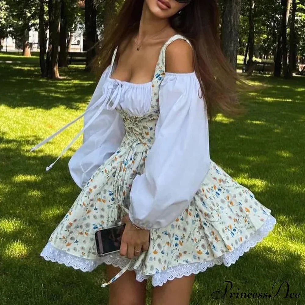 Printed Off-shoulder Lantern Charming Sleeve Flare Mini Dress image 32