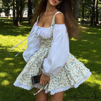 Printed Off-shoulder Lantern Charming Sleeve Flare Mini Dress image 32