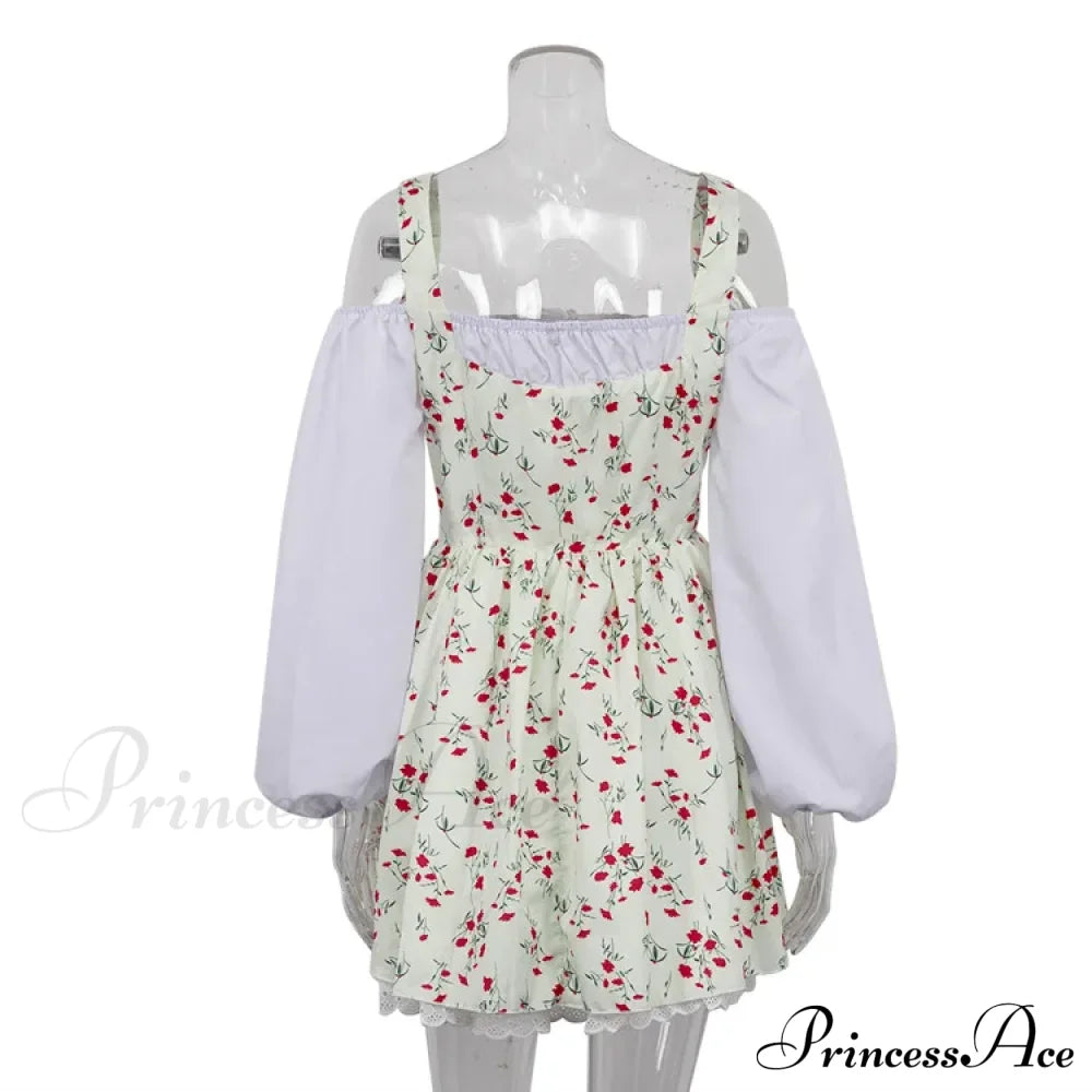 Printed Off-shoulder Lantern Charming Sleeve Flare Mini Dress image 12
