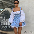 Printed Off-shoulder Lantern Charming Sleeve Flare Mini Dress image 16