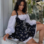 Printed Off-shoulder Lantern Charming Sleeve Flare Mini Dress image 27
