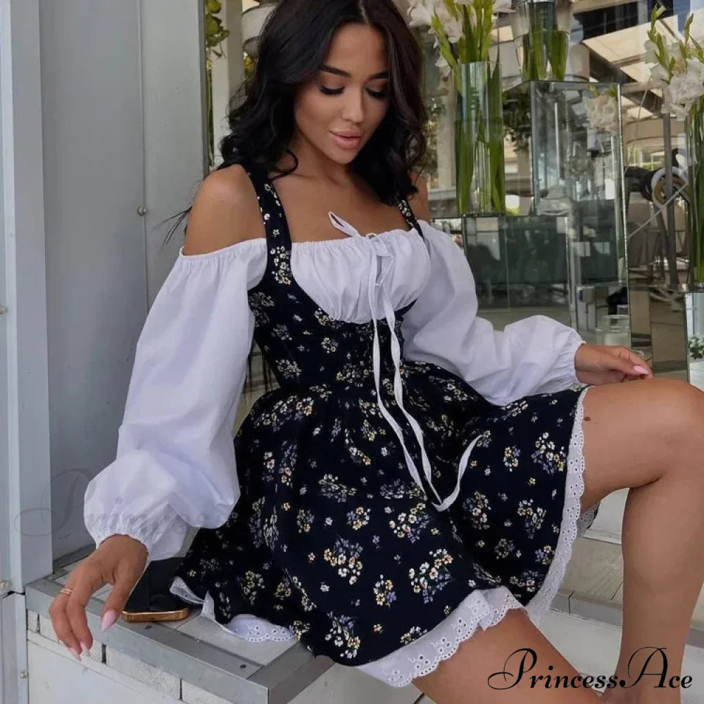 Printed Off-shoulder Lantern Charming Sleeve Flare Mini Dress image 27
