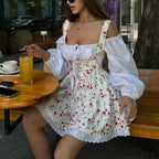 Printed Off-shoulder Lantern Charming Sleeve Flare Mini Dress image 30