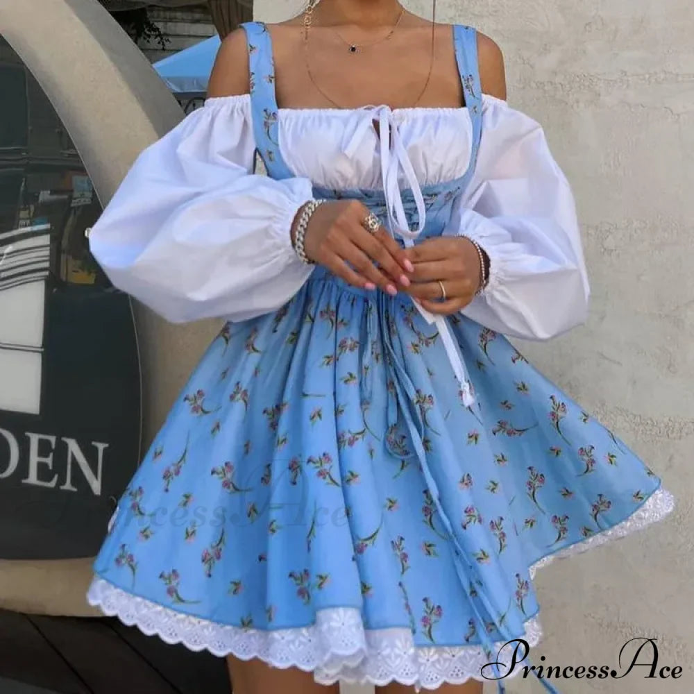 Printed Off-shoulder Lantern Charming Sleeve Flare Mini Dress image 17
