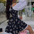 Printed Off-shoulder Lantern Charming Sleeve Flare Mini Dress image 26