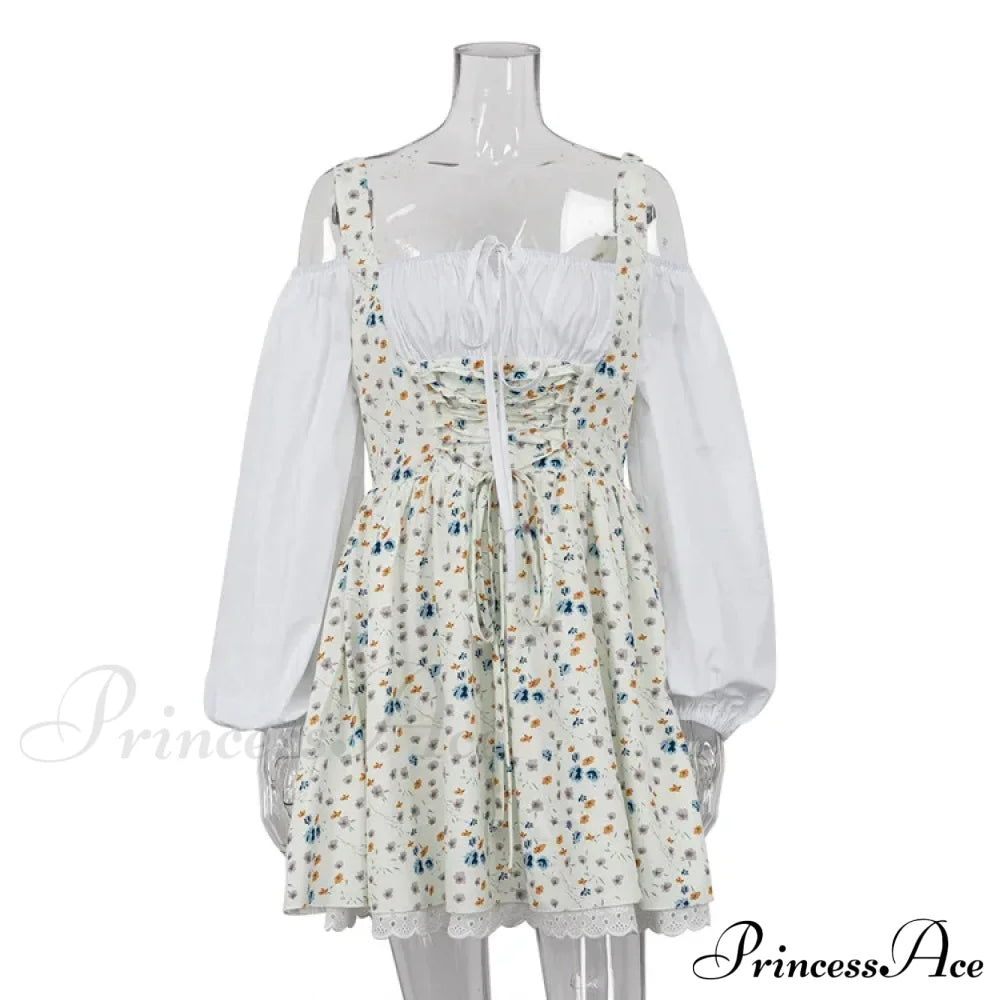 Printed Off-shoulder Lantern Charming Sleeve Flare Mini Dress image 10