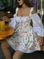 Printed Off-shoulder Lantern Charming Sleeve Flare Mini Dress image 9