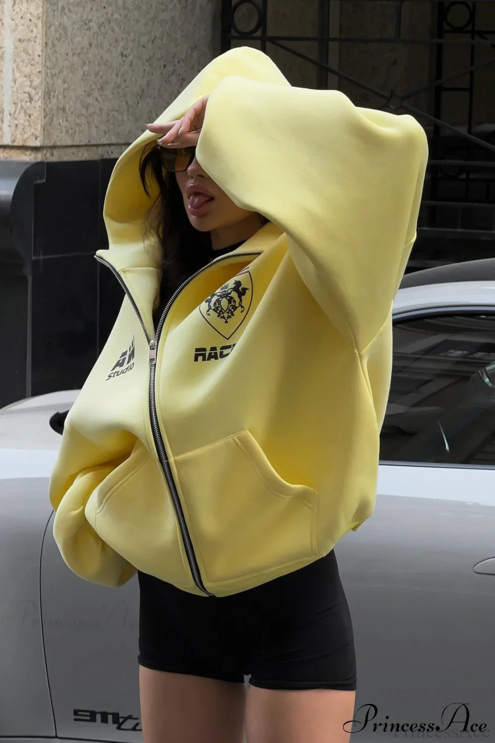 Printed Oversized Zip Hoodie image 1