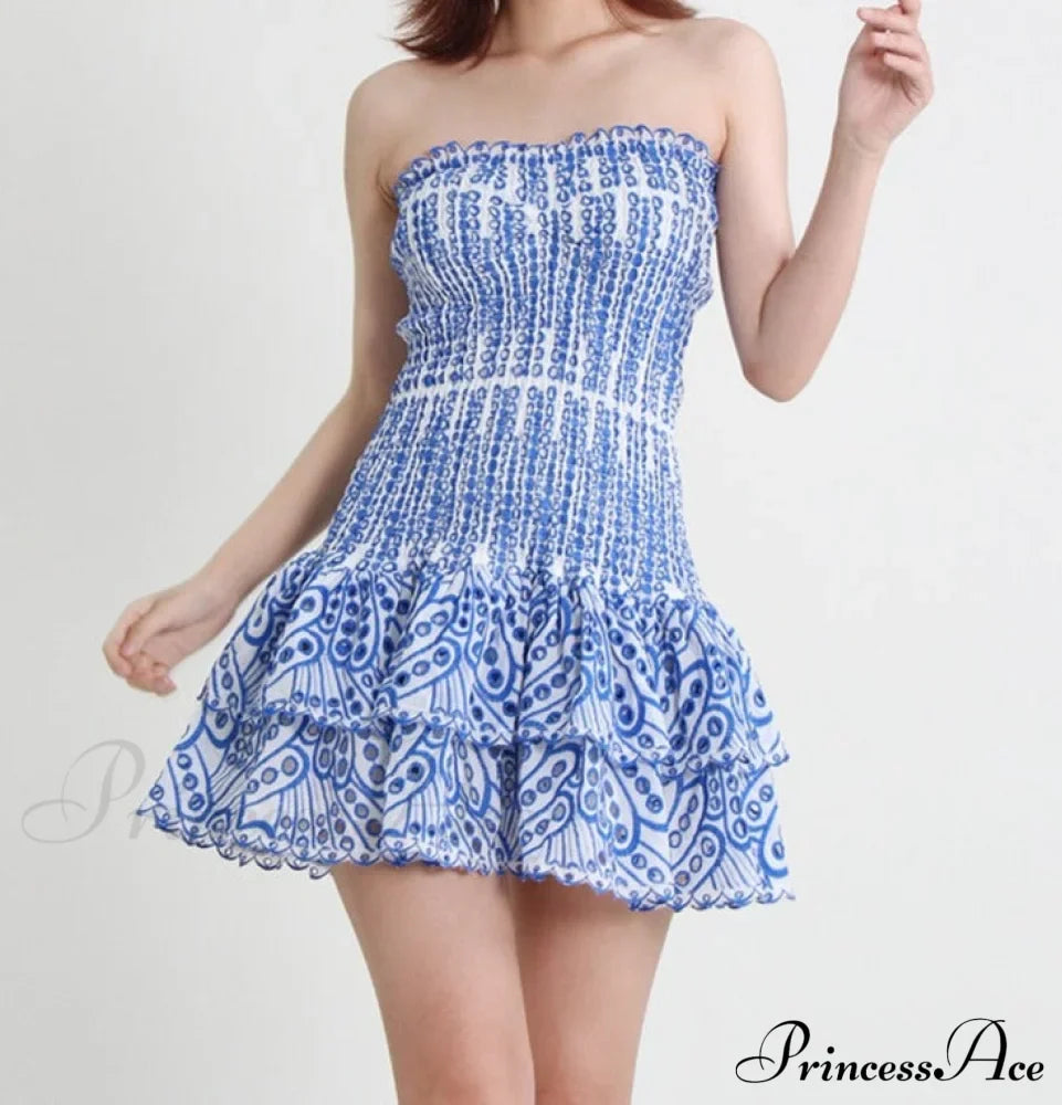 Printed Ruched Stylish Tube Mini Dress image 1