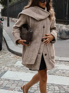 Printed Scarf Collar Woolen Coat image 4