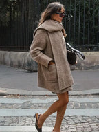 Printed Scarf Collar Woolen Coat image 6
