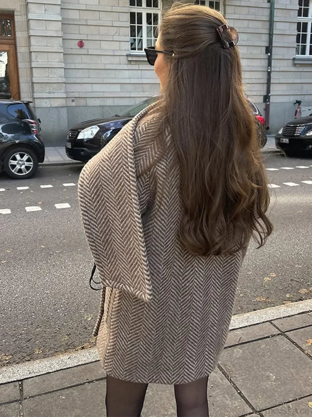 Printed Scarf Collar Woolen Coat image 3