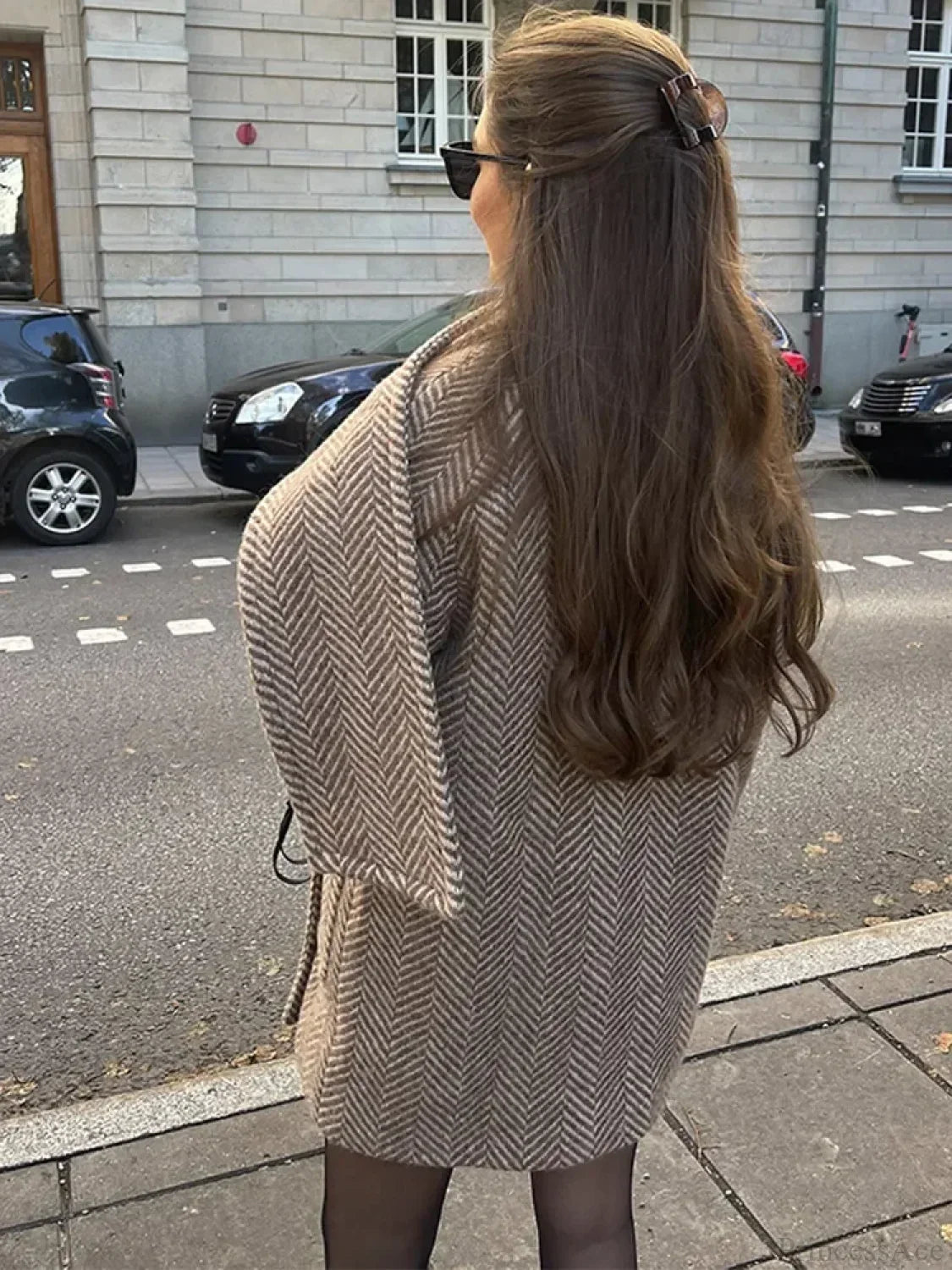 Printed Scarf Collar Woolen Coat image 3
