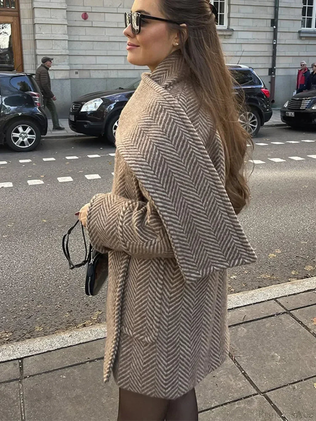 Printed Scarf Collar Woolen Coat image 2