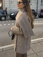 Printed Scarf Collar Woolen Coat image 2