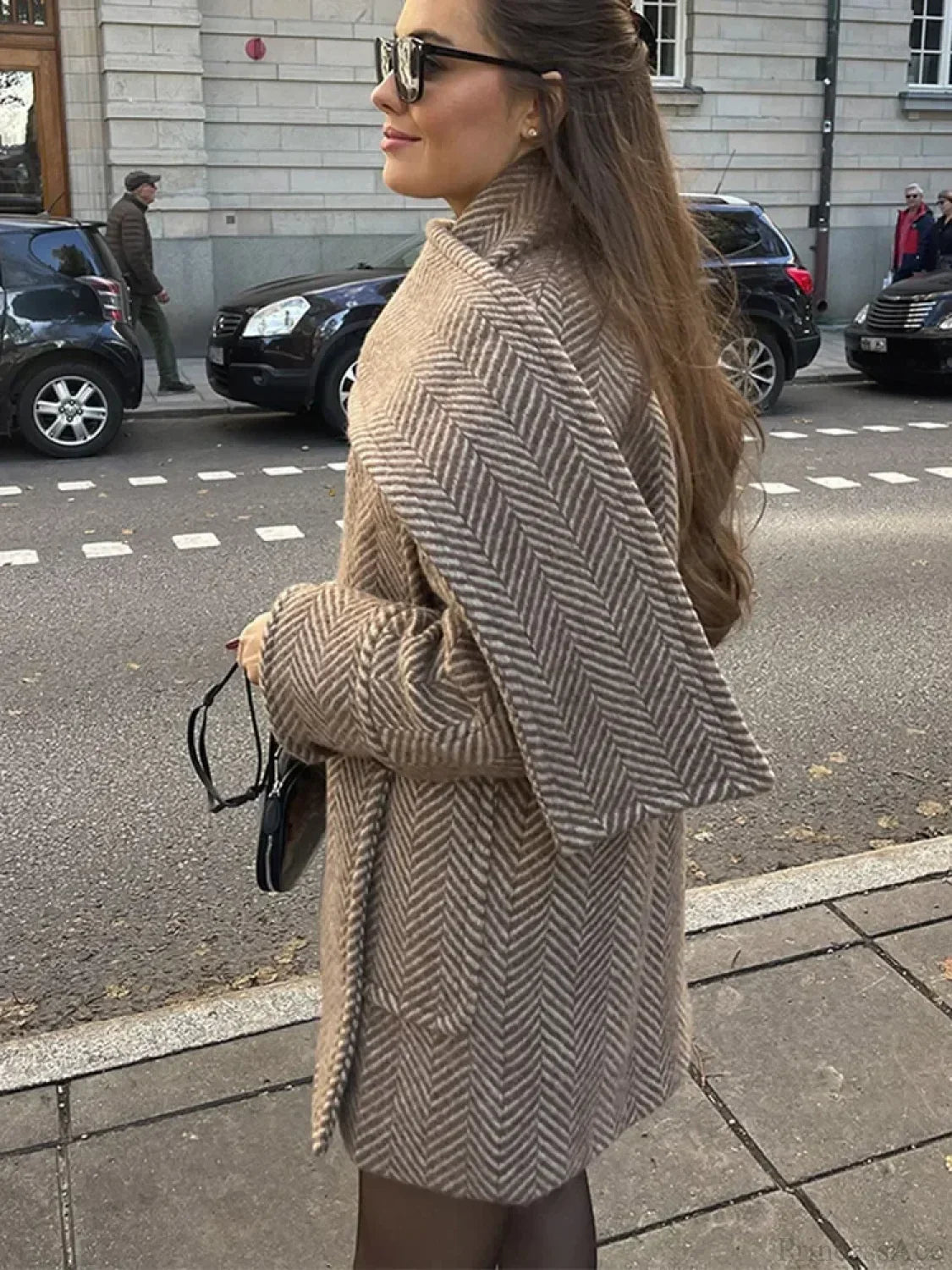 Printed Scarf Collar Woolen Coat image 2