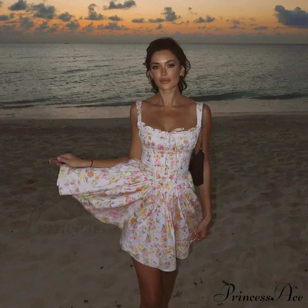 Printed Square Neck Corset Mini Dress image 16