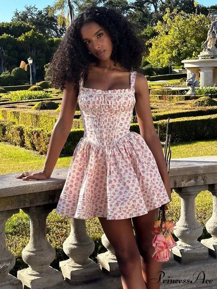 Printed Square Neck Corset Mini Dress image 1