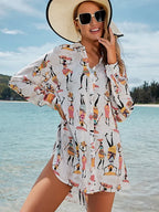 Printed Turn-Down Collar Beach Cover Up image 5