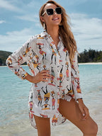 Printed Turn-Down Collar Beach Cover Up image 3