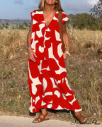 Printed V-neck Dress image 14