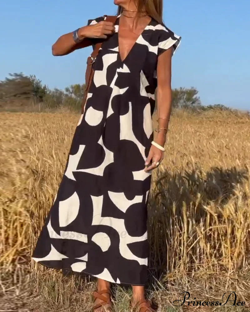 Printed V-neck Dress image 3