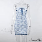 Printed Vacation Off-Shoulder Blue Metal Button Spring Elegant Outside Female Mini Floral Dress image 3