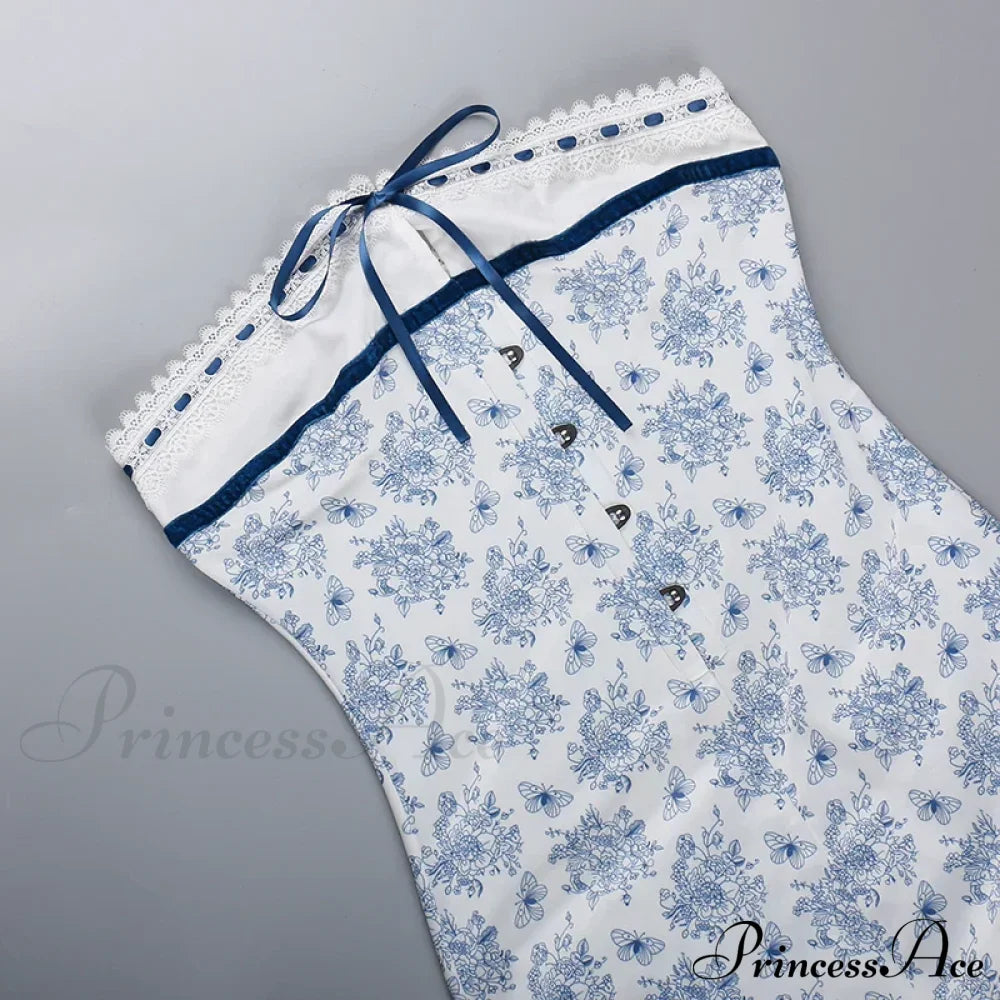 Printed Vacation Off-Shoulder Blue Metal Button Spring Elegant Outside Female Mini Floral Dress image 5