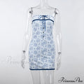 Printed Vacation Off-Shoulder Blue Metal Button Spring Elegant Outside Female Mini Floral Dress image 7