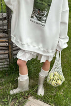 Printed White Loose Casual Crew Neck Pullover Sweatshirt image 3