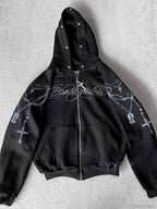 Printed Zipper Detachable Fur Hoodie image 3
