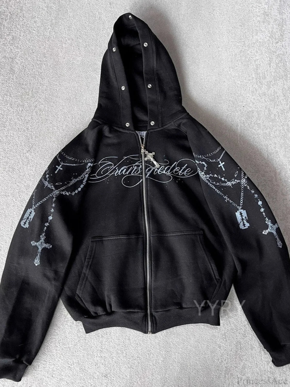 Printed Zipper Detachable Fur Hoodie image 3