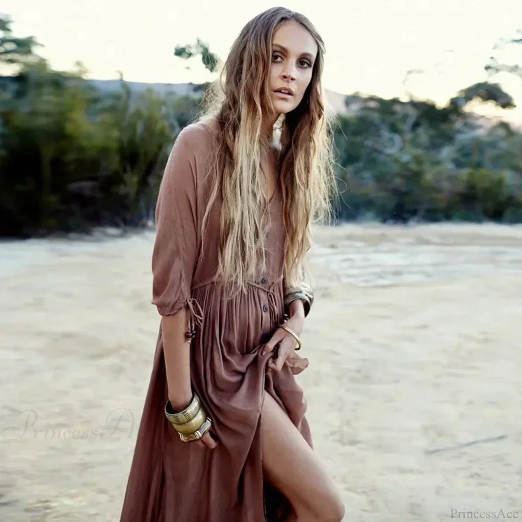 Printing Maxi Deep V Neck Stretch Boho Dress image 3
